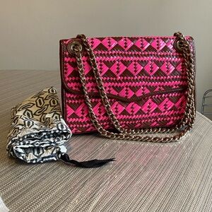 Rebecca Minkoff Swing Chain Shoulder Pink and Brown Leather Woven Bag